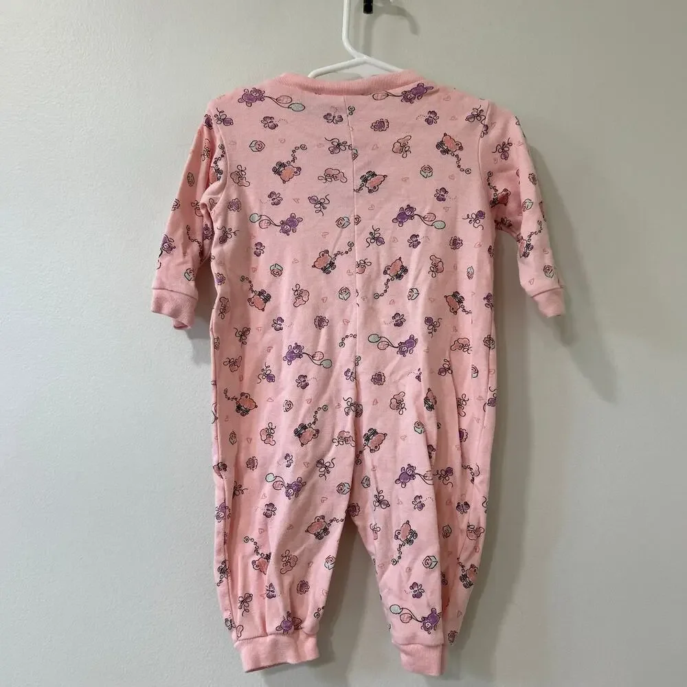 Lot of 2 Miniwear Vintage Baby Girls Sz 12 Months Long Sleeve Rompers Pink Green